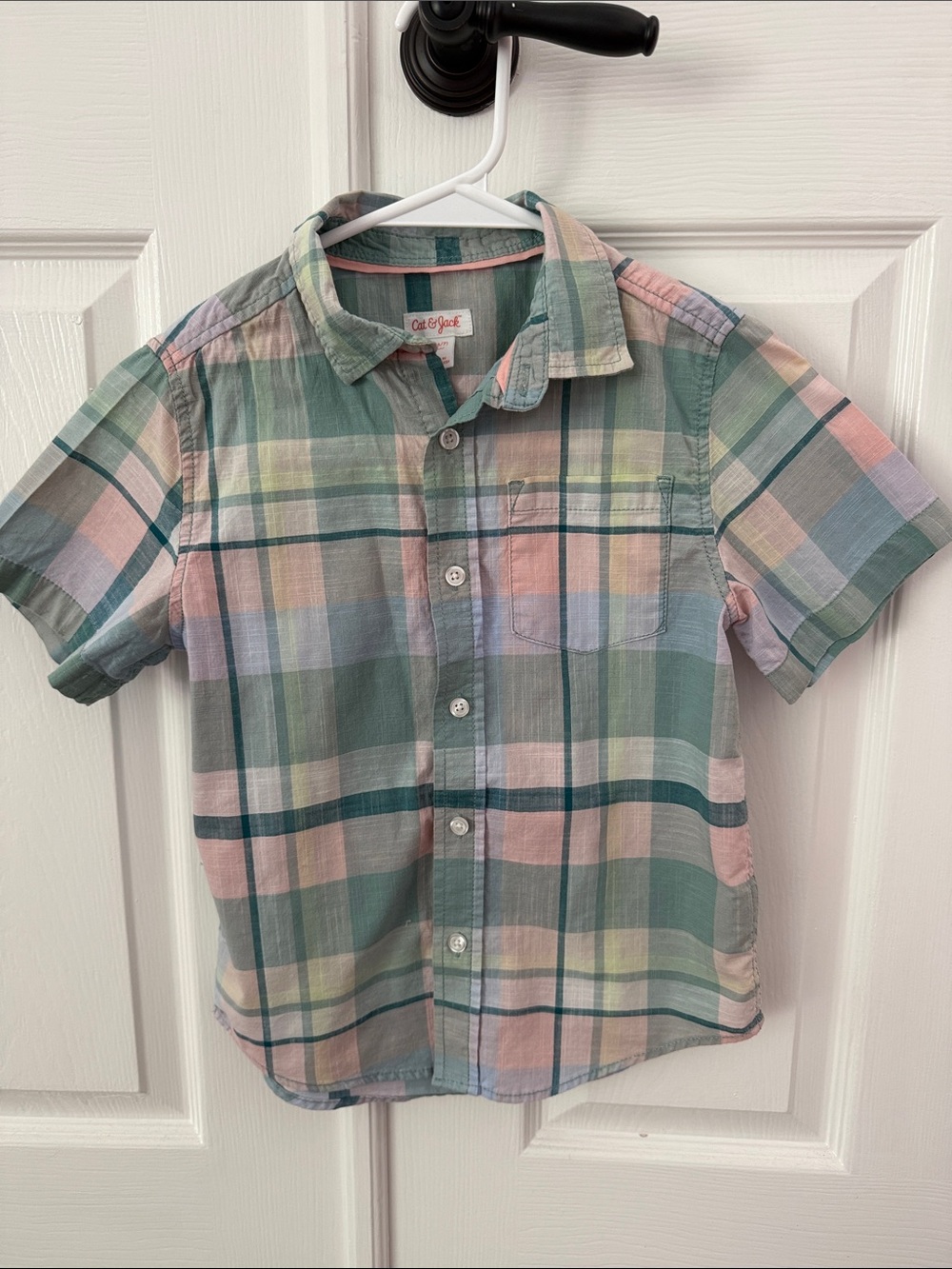 Cat & Jack Short-Sleeve Pastel Plaid Shirt in Mint, Pink & Blue
